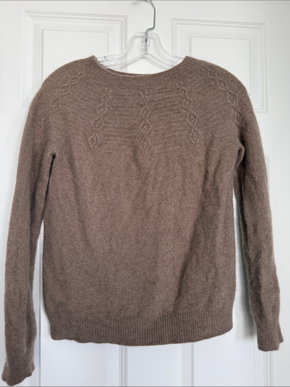 Scotland-Made Crewneck Wool and Cashmere Sweater in Taupe